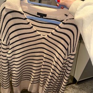 JCREW Women's Black and Cream Striped Sweater